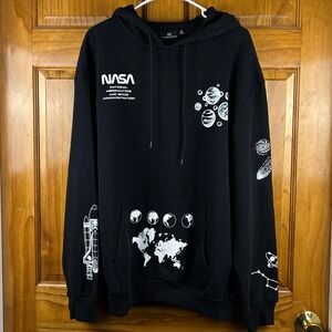 Hyper Space NASA Hoodie Mens XL Black White Spacecore Science Astronomy Space